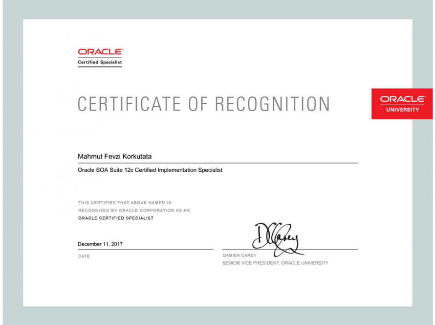 Fevzi Korkutata: Oracle SOA Suite 12c Certified Implementation Specialist
